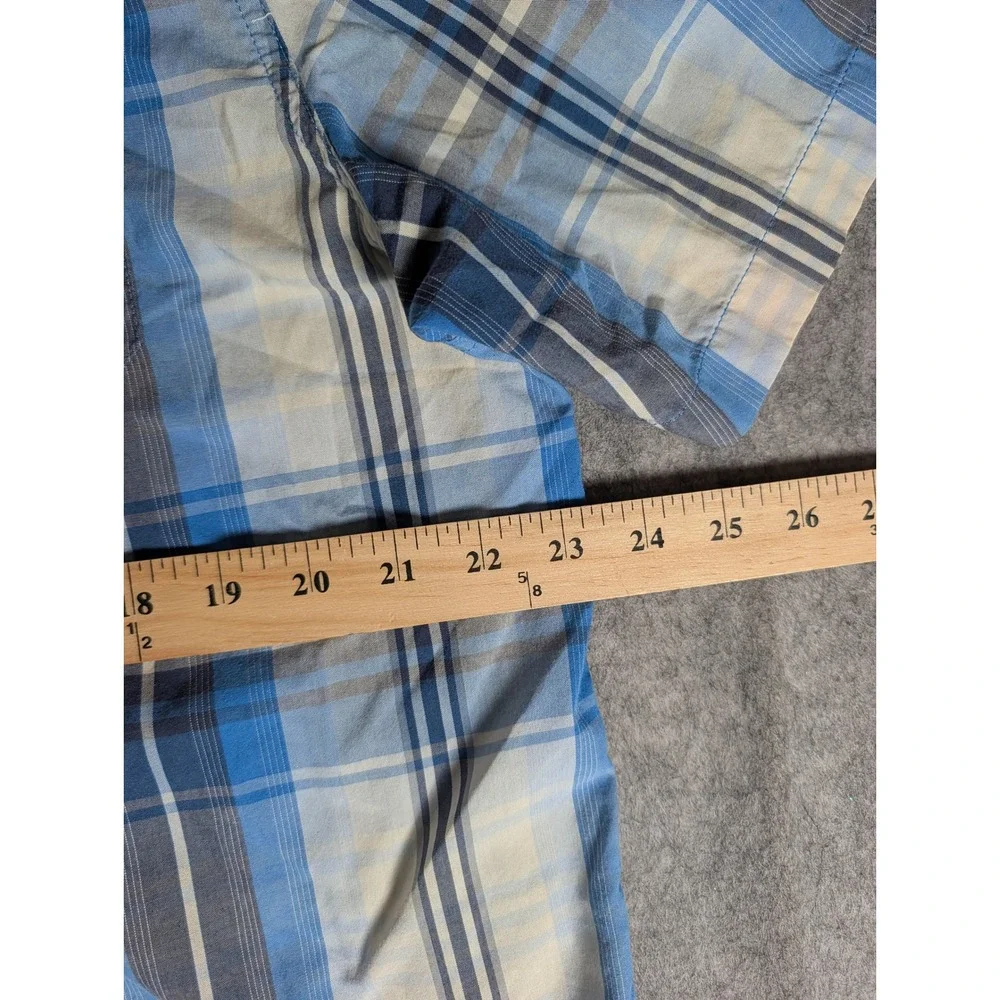 The North Face Mens Blue Plaid Short Sleeve Button Down Shirt Outdoor XL
